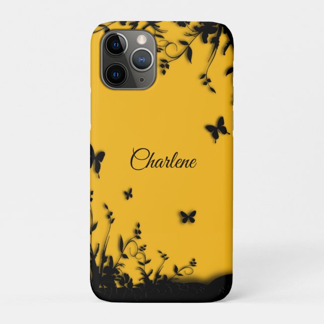 Saffron Yellow Butterfly Garden Personalised Case-Mate iPhone Case (Back)