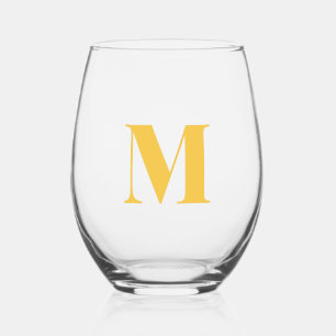 Saffron Yellow Modern Monogram Initial Letter Stemless Wine Glass