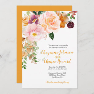 Saffron Yellow Pink Mauve Rustic Wedding   Invitation