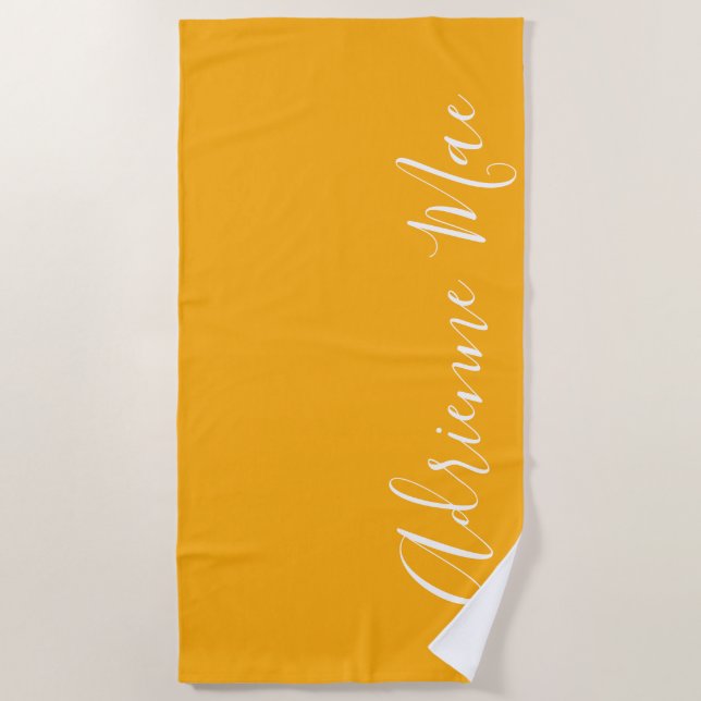 Saffron Yellow Simply Personalised Beach Towel (Front)