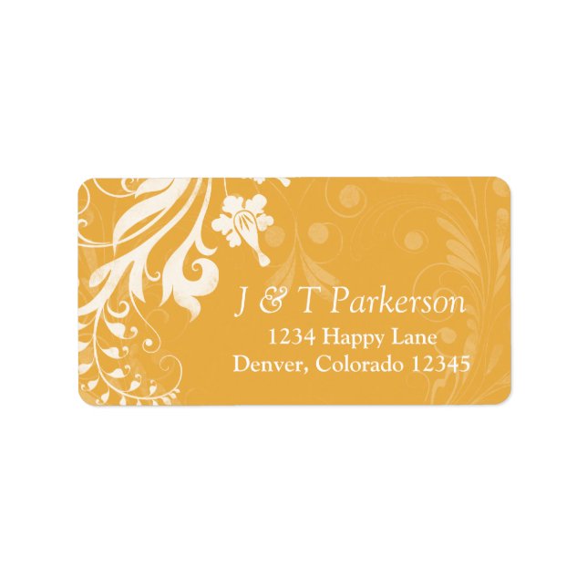 Saffron Yellow White Floral Wedding Address Label (Front)