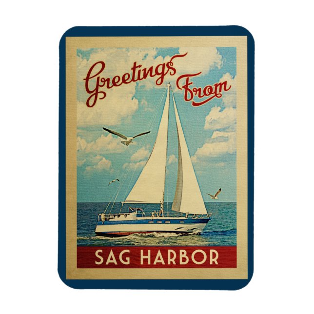 Sag Harbour Sailboat Vintage Travel New York Magnet (Vertical)