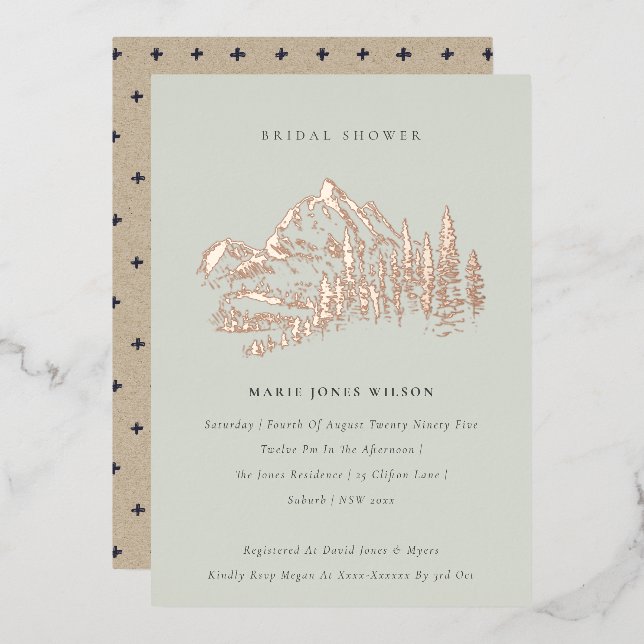 Saga Green Rose Gold Mountain Pine Bridal Shower (Front/Back)