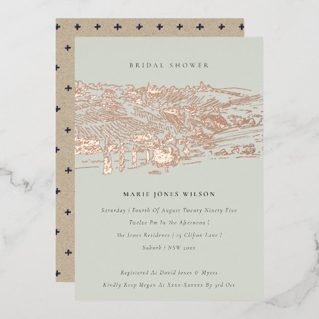 Saga Green Rose Gold Winery Sketch Bridal Shower (Front/Back)