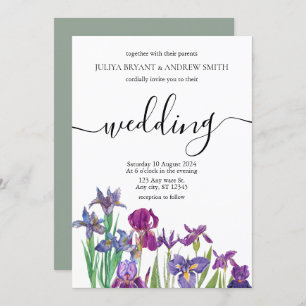 Saga green Unique floral Script wedding Invitation