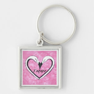S'agapo  Flamingo kiss pink heart key chain