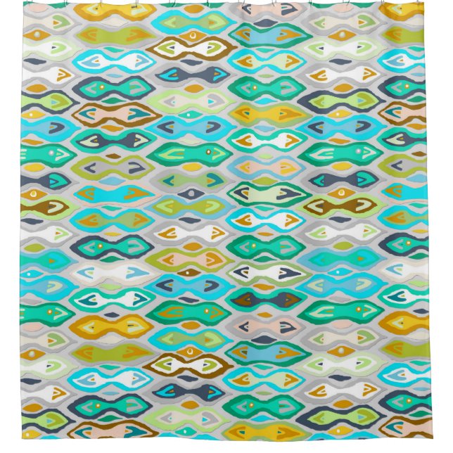 sagar ikat shower curtain (Front)