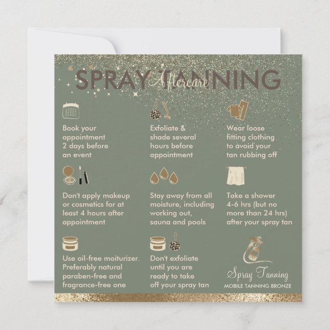 Sage Aftercare Instruction Tips Body Spray Tan Invitation (Back)