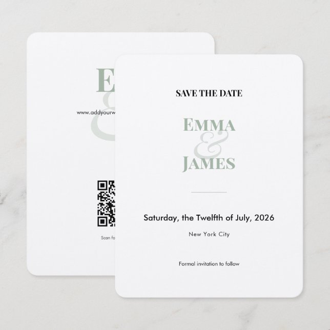 Sage Ampersand Save the Date | Wedding Card (Front/Back)