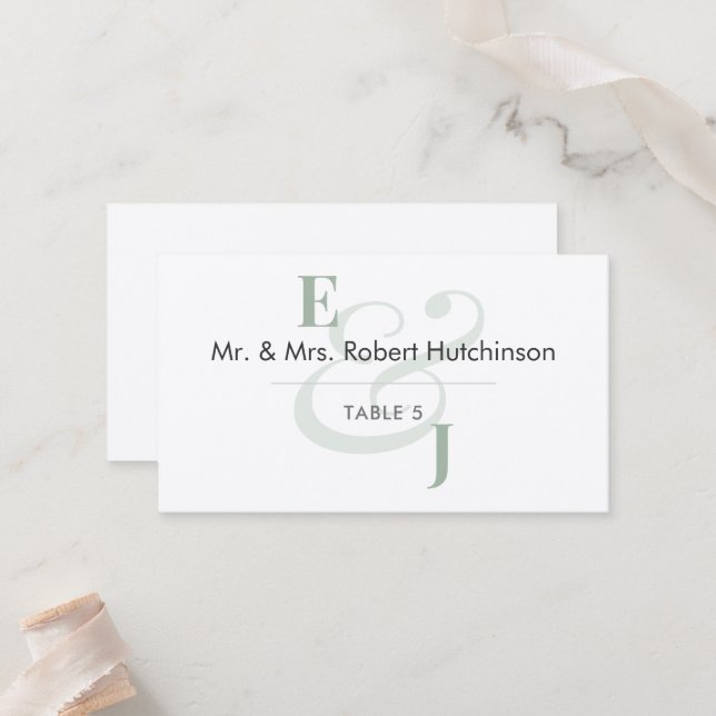 Sage Ampersand Wedding | Flat Table Seating  Place Card (Front/Back In Situ)