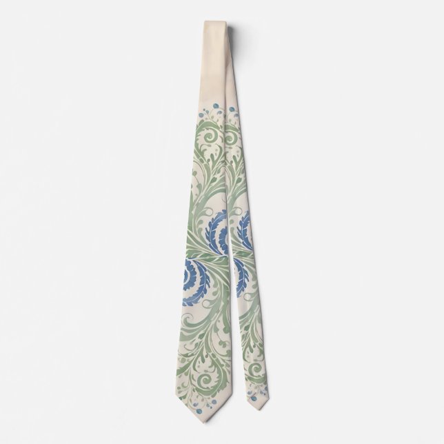 Sage and Blue Organic Leafy Paisley Swirls Tie (Front)