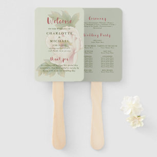  Sage and Blush Floral Wedding Program Hand Fan