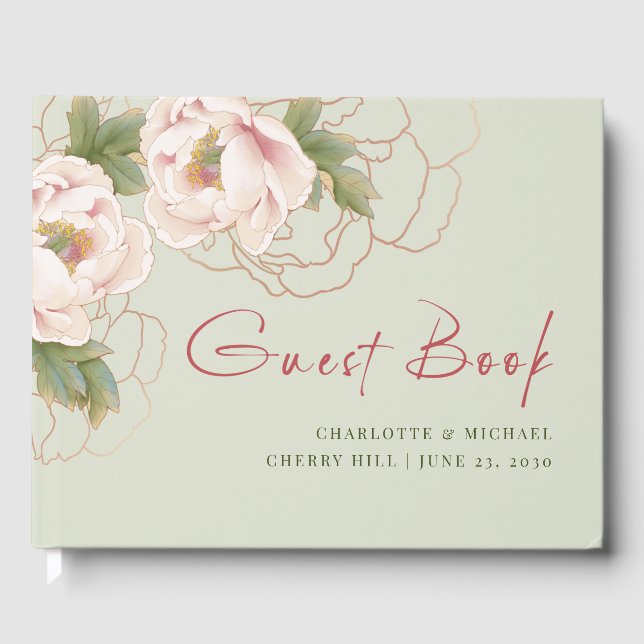 Sage and Blush Peony Floral Guest Book (Front)