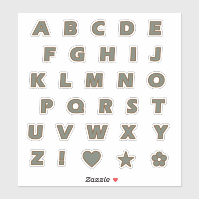 Sage and Bronze Capital Letters Alphabet Monogram (Sheet)