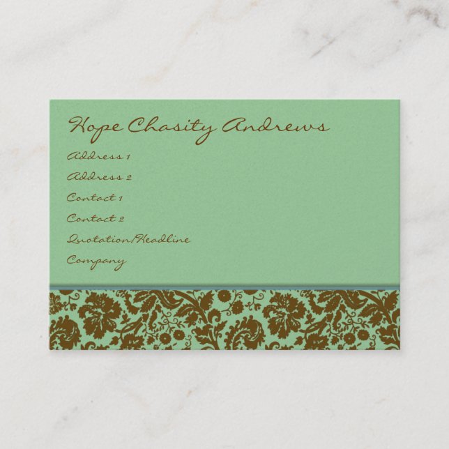 Sage and Brown Damask Floral - Business Card (Front)