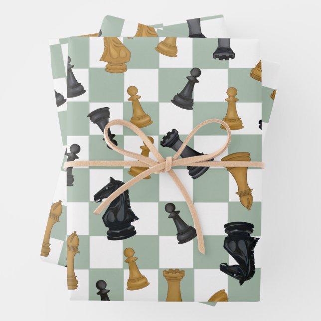Sage and Camel Chess Master Checkmate Chessboard Wrapping Paper Sheet (In situ)