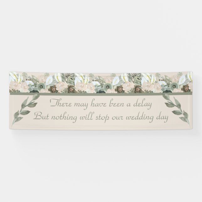 Sage and Cream Roses Delayed Wedding Banner (Horizontal)