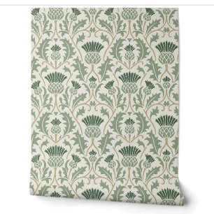 Sage and Forest Green Arts and Crafts Thistle Wallpaper