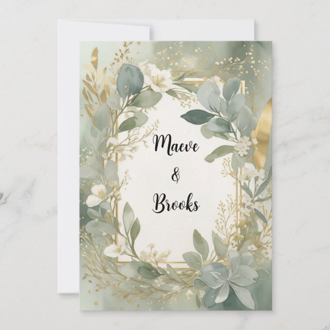 Sage and Gold Watercolor Invitation (Front)