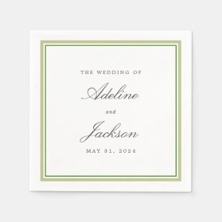 Sage and Green Border Classic Traditional Wedding Napkin