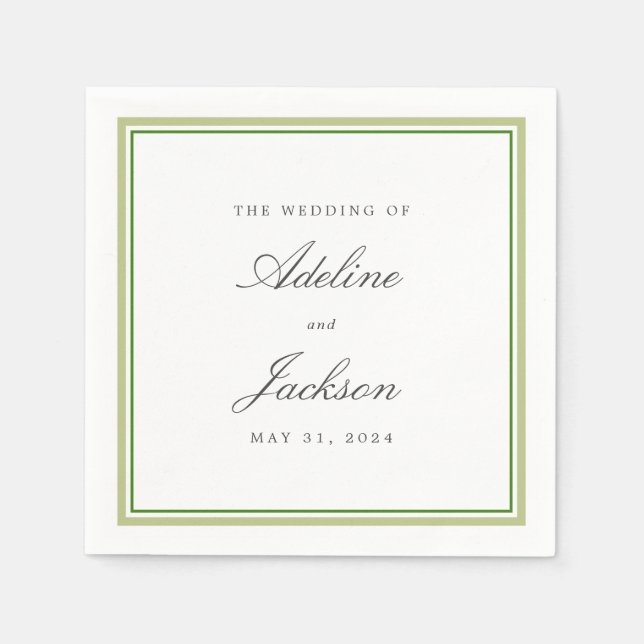 Sage and Green Border Classic Traditional Wedding Napkin (Front)
