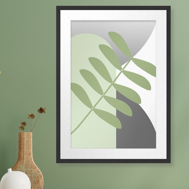 Sage and Grey Botanical unframed Poster (This minimalist boho poster features shades of sage green and gray and is ready to frame.)