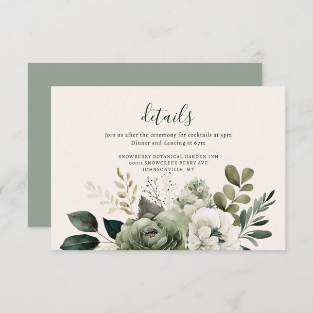 Sage and Ivory Elegant Floral Greenery Wedding Enclosure Card (Front/Back)