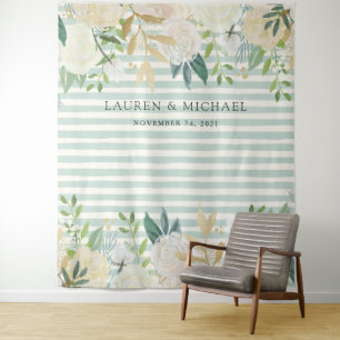 Sage and Ivory Floral Backdrop Photo Booth Tapestry