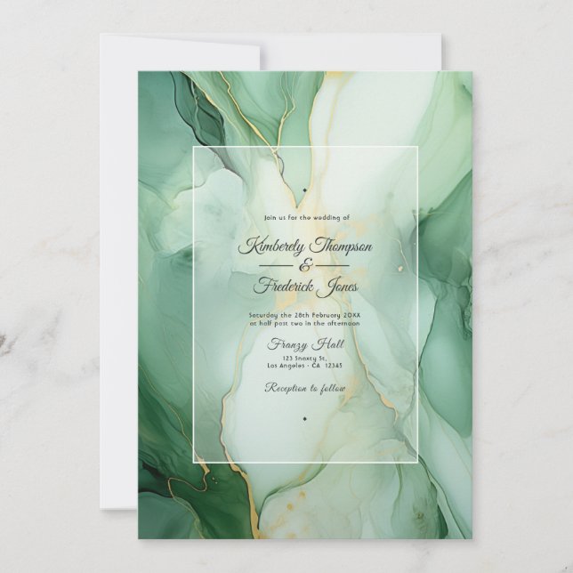 Sage and Ivory Ink Wedding Invitation (Front)