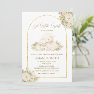 Sage and Ivory Little Lamb Baby Shower Invitation