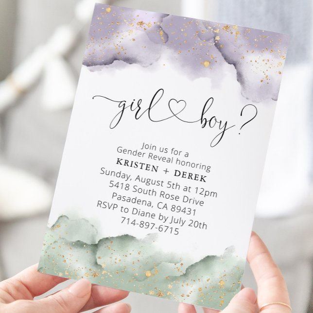 Sage and Lavender Watercolor Gender Reveal  Invitation (Creator Uploaded)