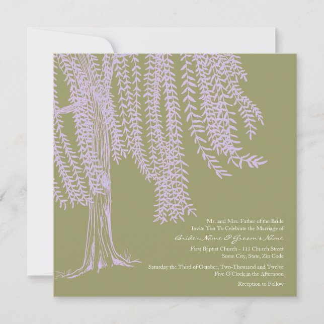 Sage and Lavender Willow Tree Wedding Invitation (Front)