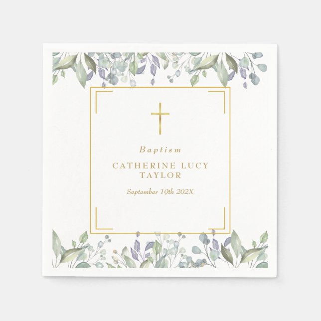 Sage and Lilac Floral Baptism Christening Napkin (Front)
