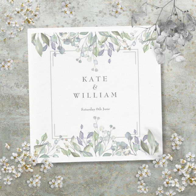 Sage and Lilac Floral Geometric Wedding Napkin (Sage and Lilac Floral Geometric Wedding Napkins)