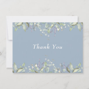 Sage and Lilac Floral Greenery Dusty Blue Thank You Card
