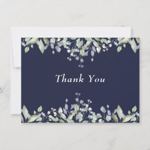 Sage and Lilac Floral Greenery Navy Blue Thank You Card