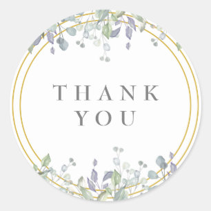 Sage and Lilac Floral Thank You Favour Classic Round Sticker