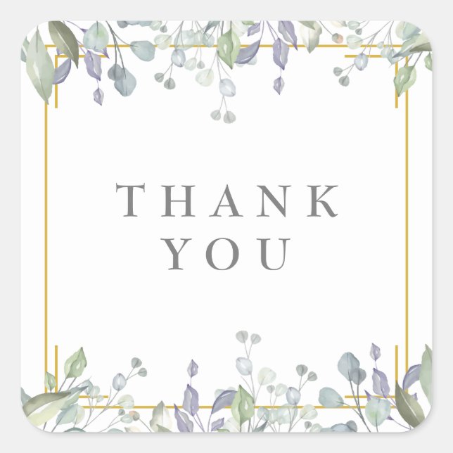 Sage and Lilac Floral Thank You Favour Square Sticker (Front)