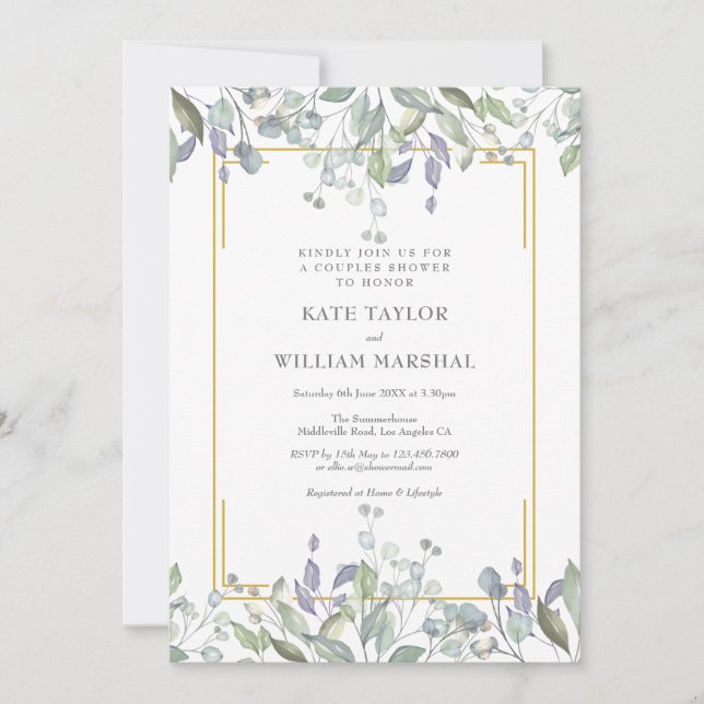 Sage and Lilac Floral Wedding Couples Shower Invitation (Front)