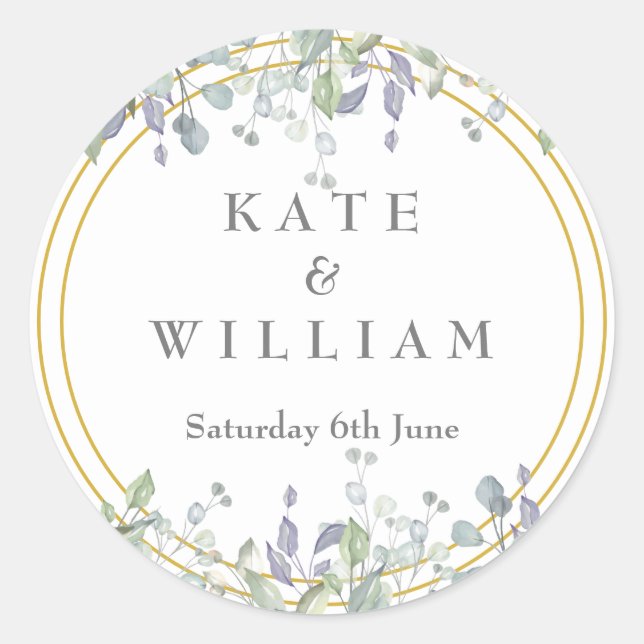 Sage and Lilac Floral Wedding Favour Classic Round Sticker (Front)