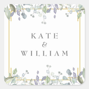Sage and Lilac Floral Wedding Favour Square Sticker