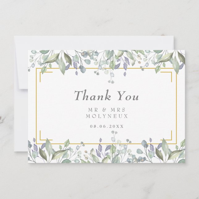Sage and Lilac Floral Wedding Thank You Card (Front)