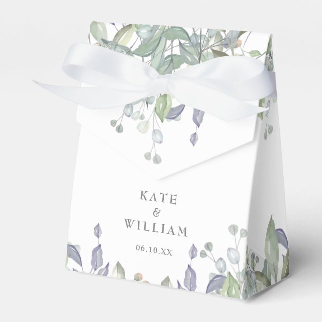 Sage And Lilac Greenery Floral Wedding Favour Box (Front Side)