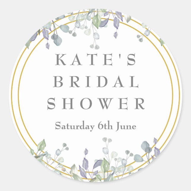 Sage and Lilac Pasture Bridal Shower Classic Round Sticker (Front)