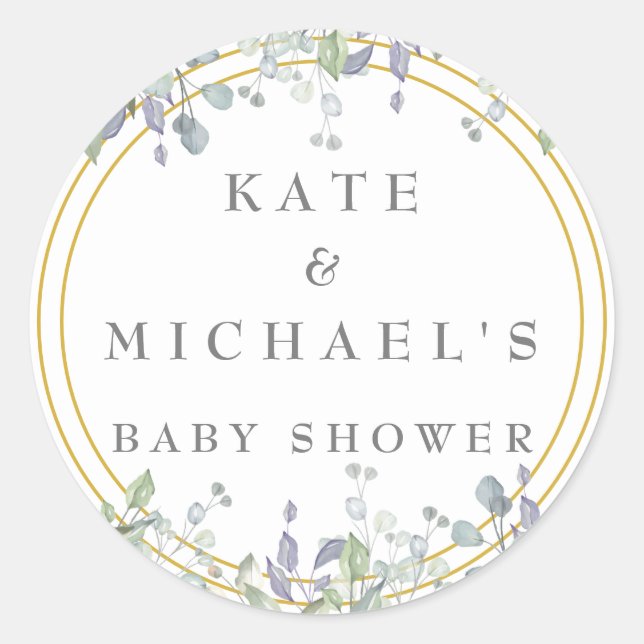 Sage and Lilac Pasture Couples Baby Shower Classic Round Sticker (Front)