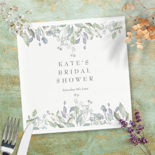 Sage and Lilac Watercolour Floral Bridal Shower Napkin