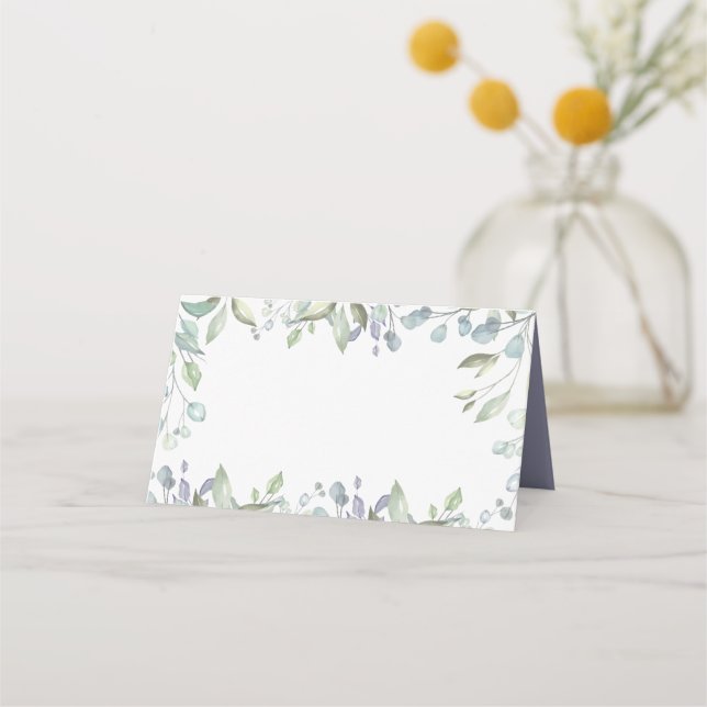 Sage and Lilac Watercolour Floral Wedding Place Card (Front)