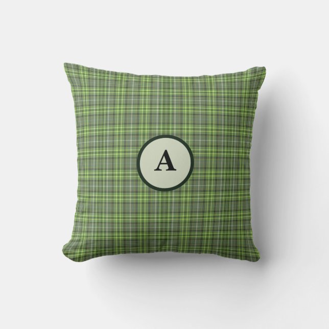 Sage and Olive Green Plaid Cushion (Front)