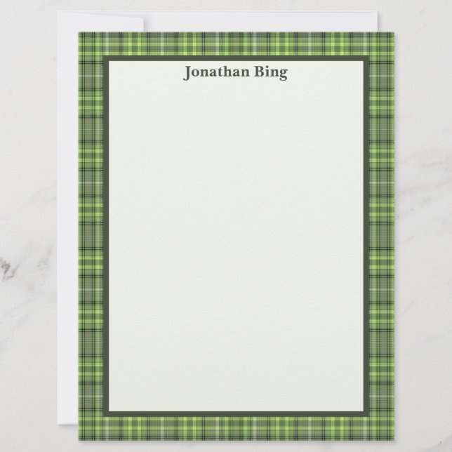 Sage and Olive Plaid Stationery Paper (Front)