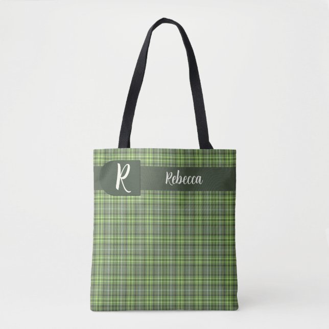 Sage and Olive Plaid Tote Bag (Front)